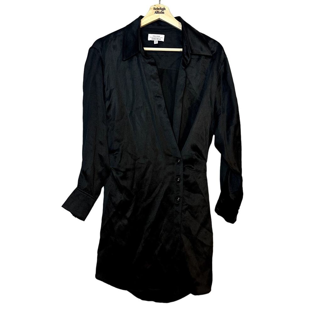 & Other Stories Paris Atelier Black Linen Blend Long Sleeve Collared Dress US 4